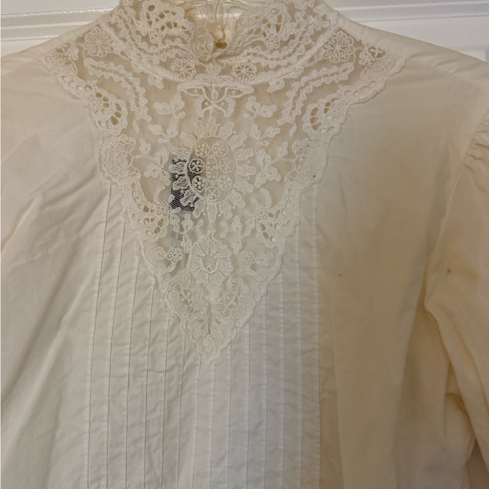 Vintage 1960’s Elegant Lace High Neck Blouse with front pleats